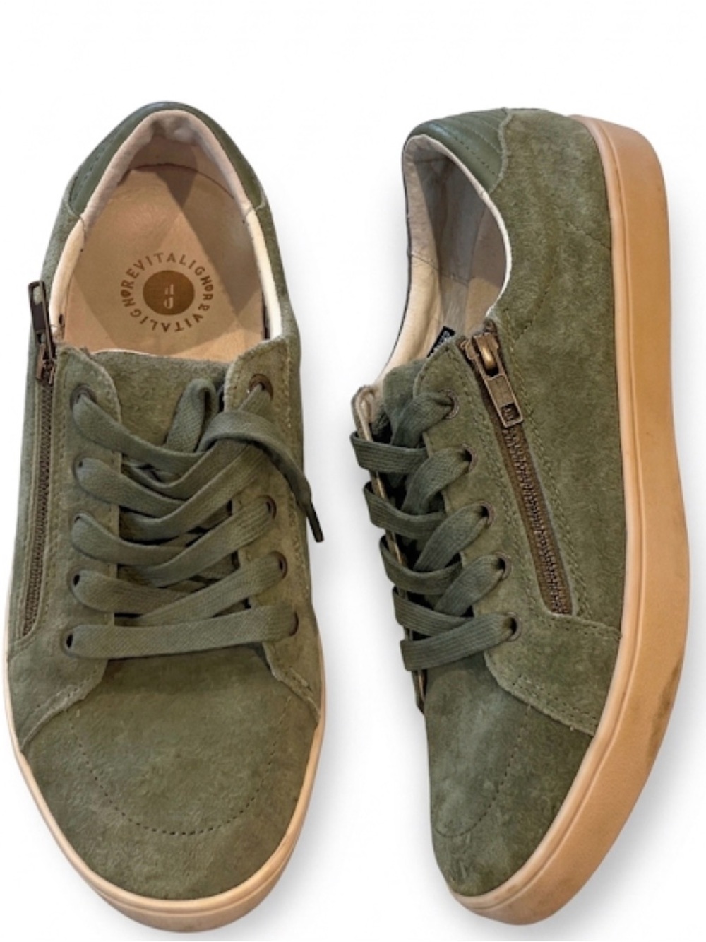 REVITALIGN Olive Green Suede Athletic Sneakers Zip Orthotic Support streetwear